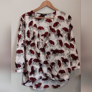 Alfani Cream Blouse with Red Floral Print